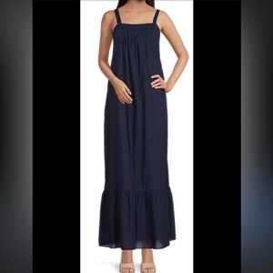 LDT Blair Square Neck Sleeveless Tiered Waistless Maxi Dress in dark navy Sz 0